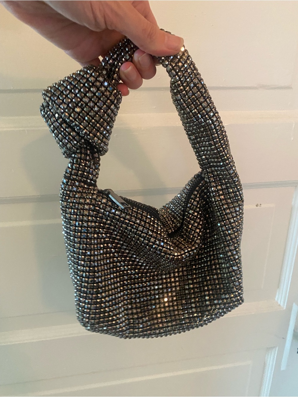 Madison West Silver Crystal Knotted Bag